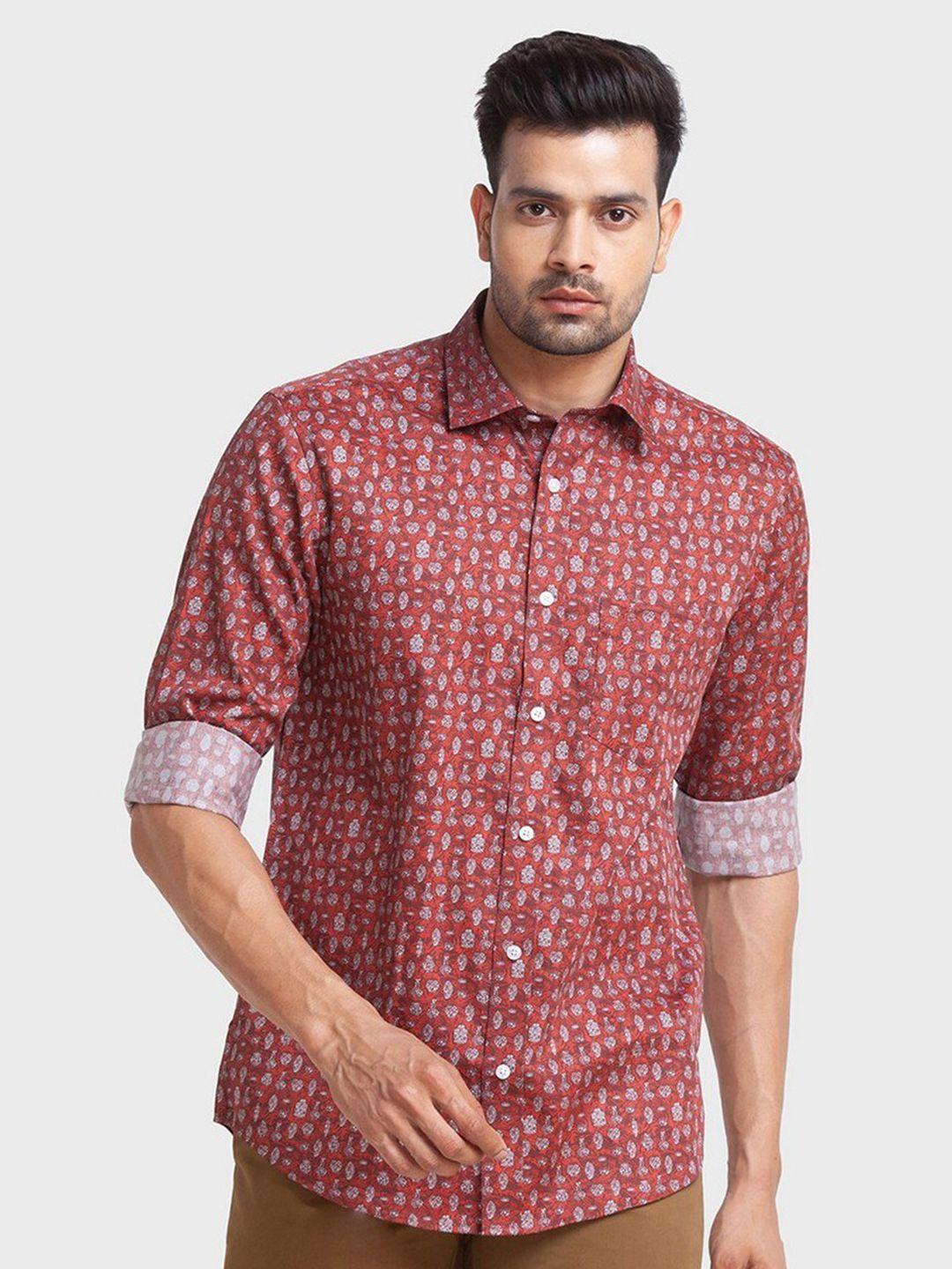 colorplus men red tailored fit printed organic cotton casual shirt