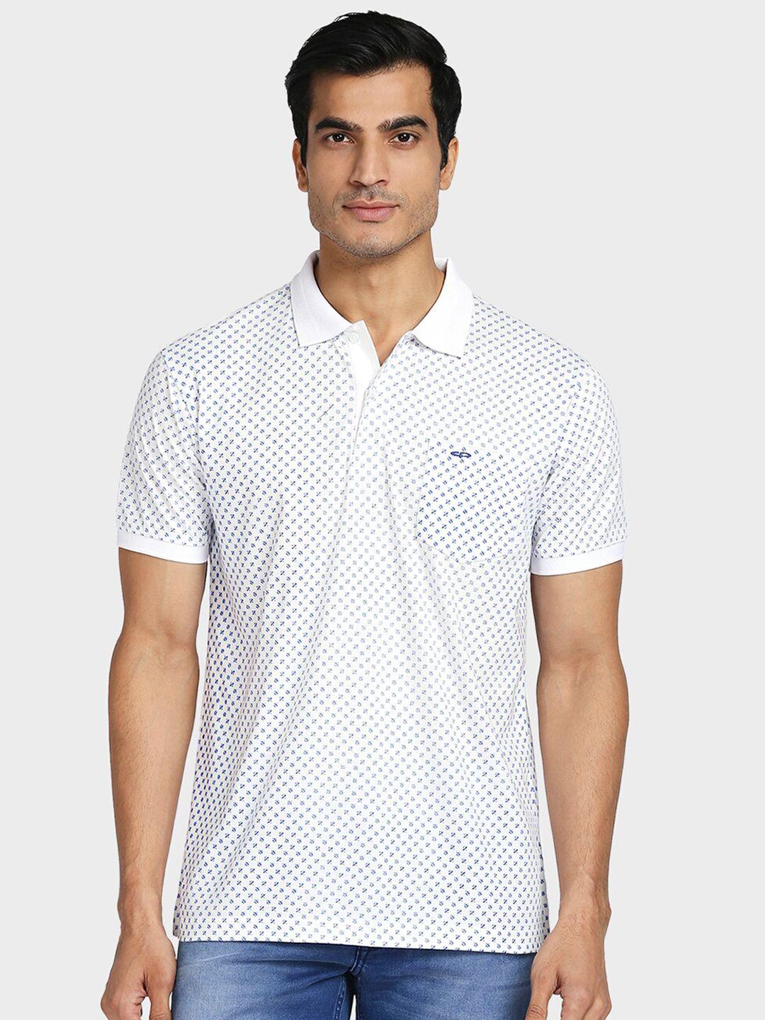 colorplus men white & light cyan polo collar t-shirt