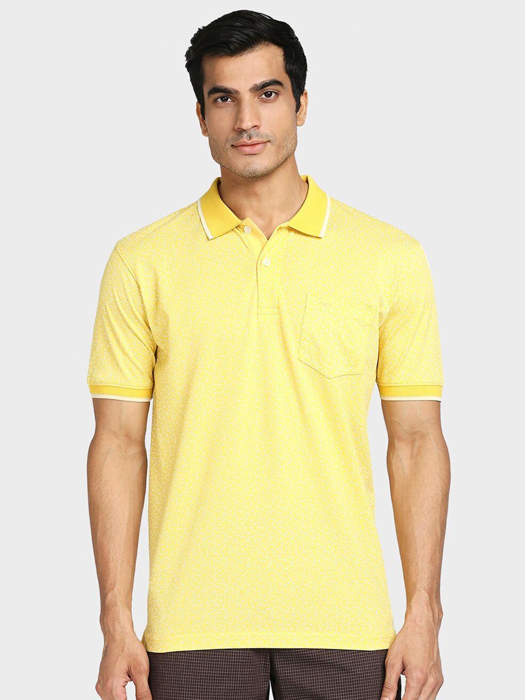 colorplus men yellow printed polo collar t-shirt