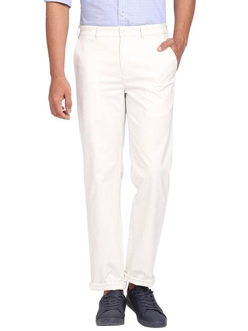 colorplus off-white tailored fit flat front trousers