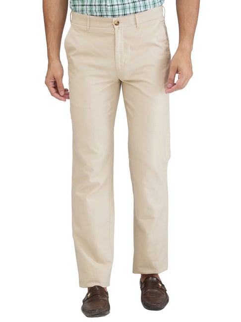 colorplus beige cotton linen tailored fit trousers