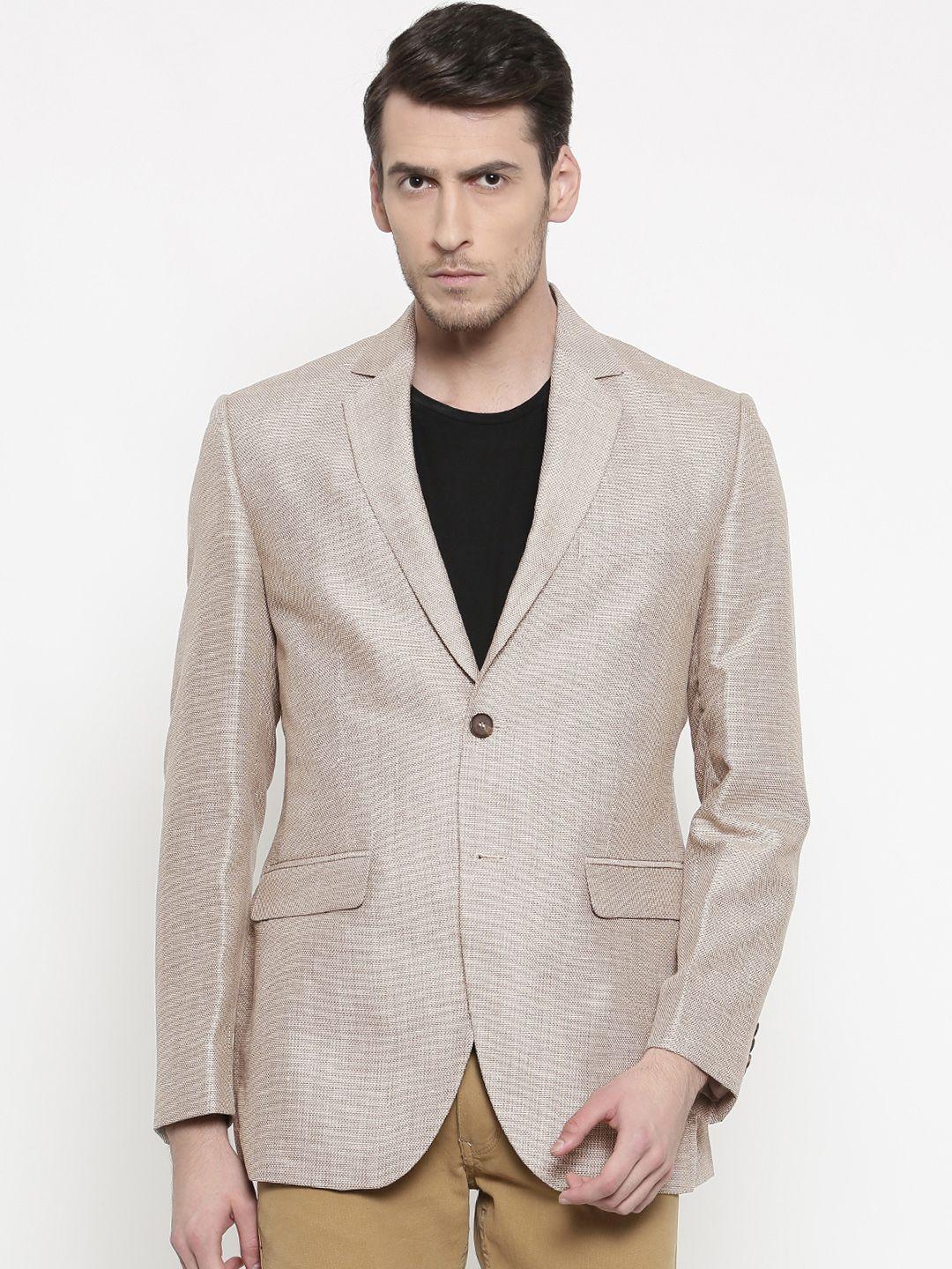 colorplus beige custom slim fit patterned single-breasted formal blazer