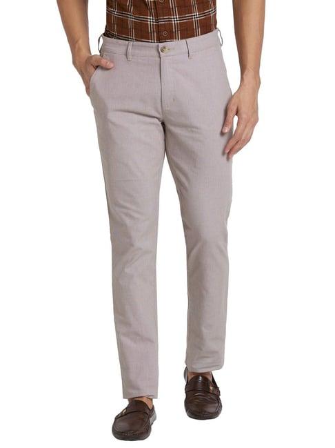 colorplus beige slim fit texture trousers