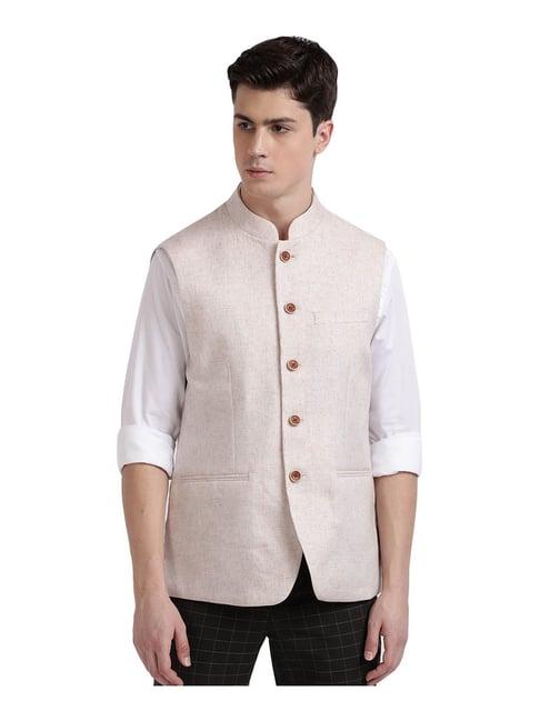 colorplus beige tailored fit nehru jacket