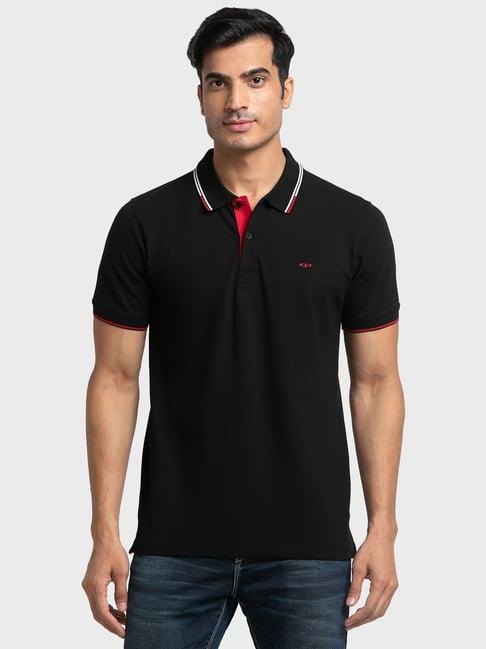 colorplus black cotton tailored fit polo t-shirt