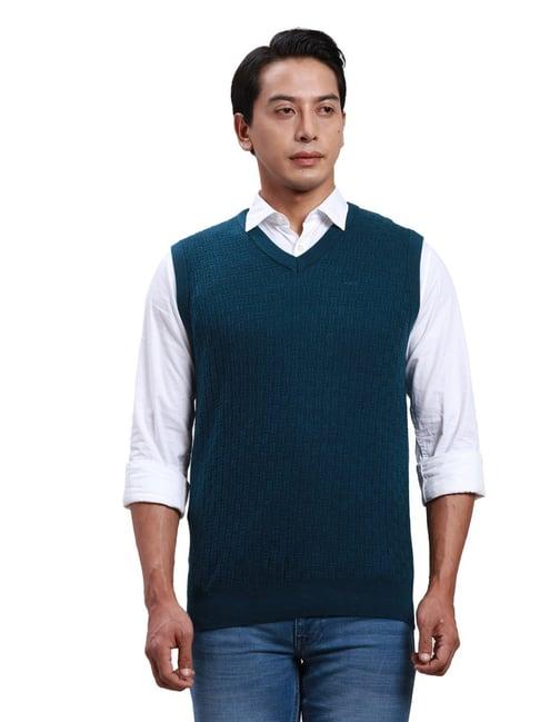 colorplus blue classic fit self pattern sweater