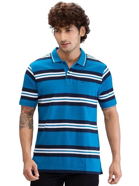 colorplus blue classic fit striped polo t-shirt