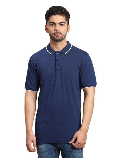 colorplus blue cotton tailored fit polo t-shirt