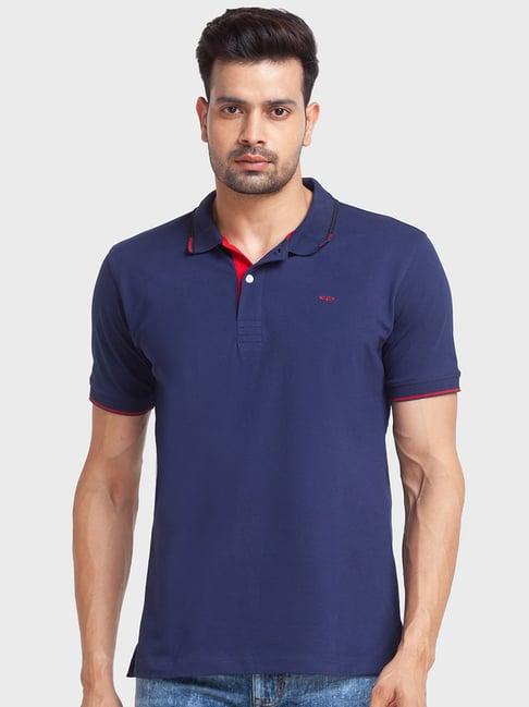 colorplus blue cotton tailored fit polo t-shirt