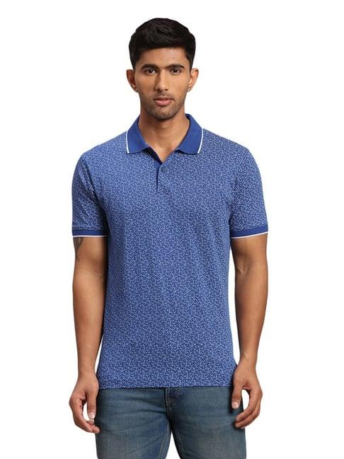 colorplus blue cotton tailored fit printed polo t-shirts