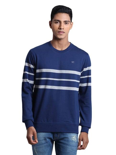colorplus blue cotton tailored fit striped sweatshirt