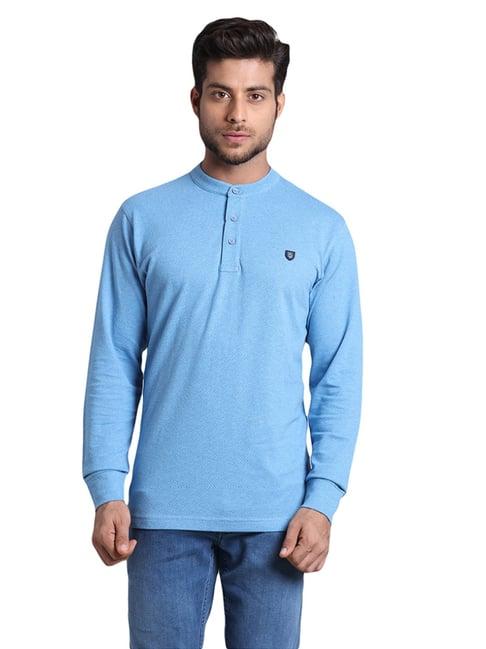 colorplus blue cotton tailored fit texture t-shirt