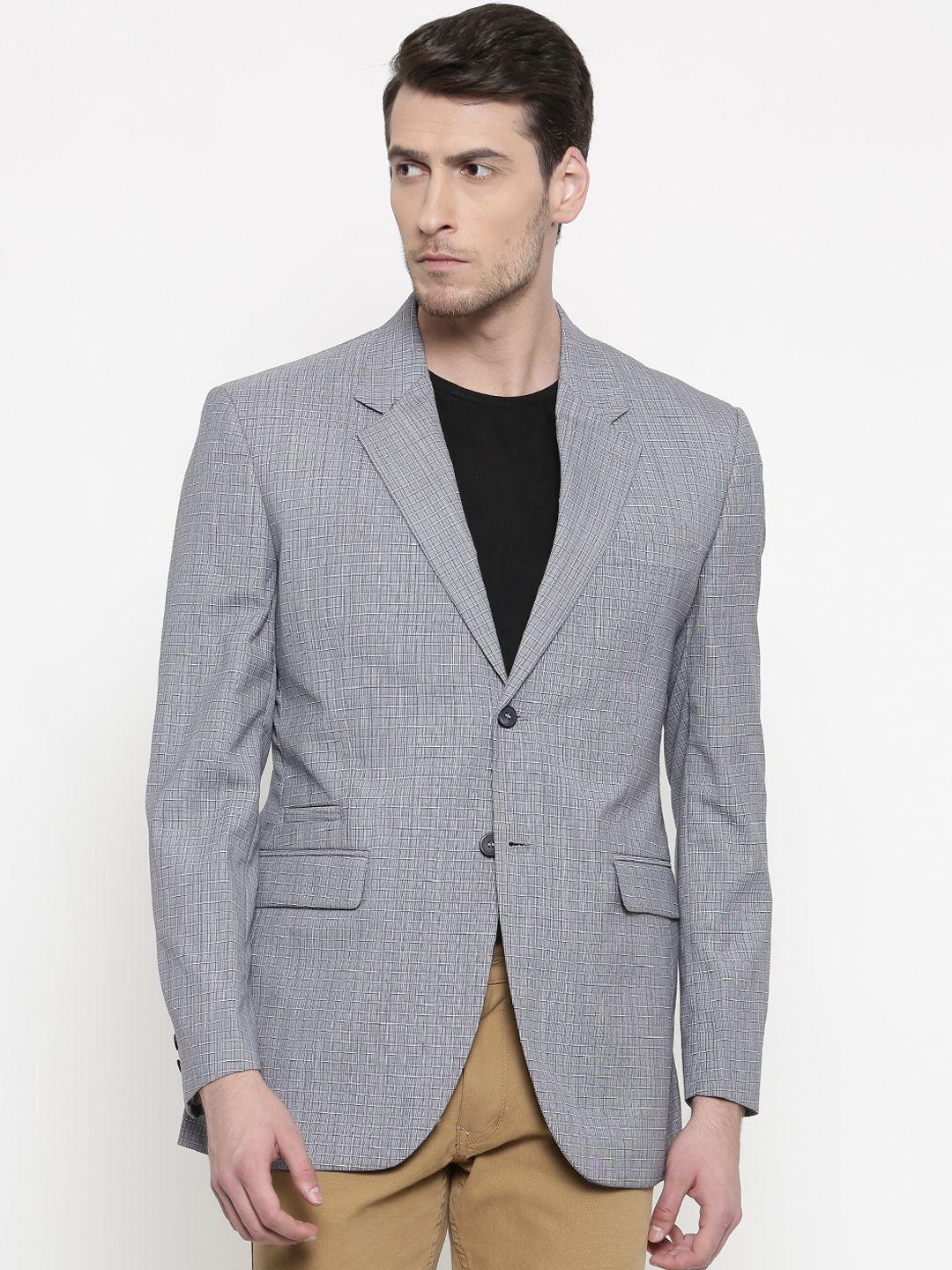 colorplus blue custom slim fit checked single-breasted smart-casual blazer