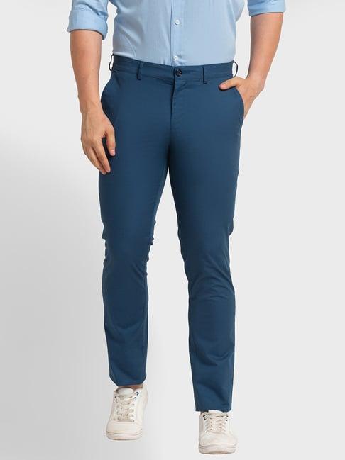 colorplus blue regular fit printed trousers