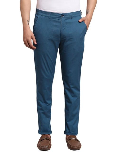colorplus blue regular fit self pattern trousers