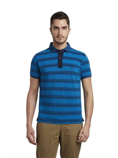 colorplus blue striped cotton polo t-shirt