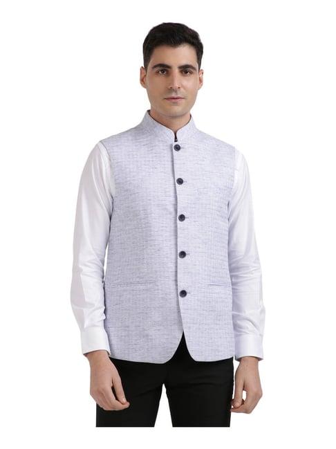 colorplus blue tailored fit self pattern nehru jacket