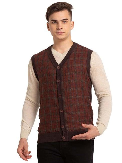 colorplus brown classic fit check cardigan