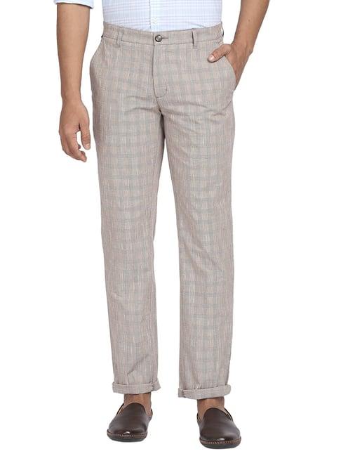 colorplus brown cotton regular fit checks trousers