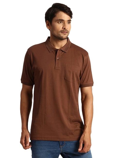 colorplus brown cotton tailored fit polo t-shirt