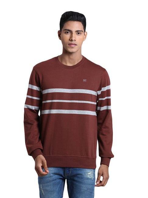 colorplus brown cotton tailored fit striped sweatshirt