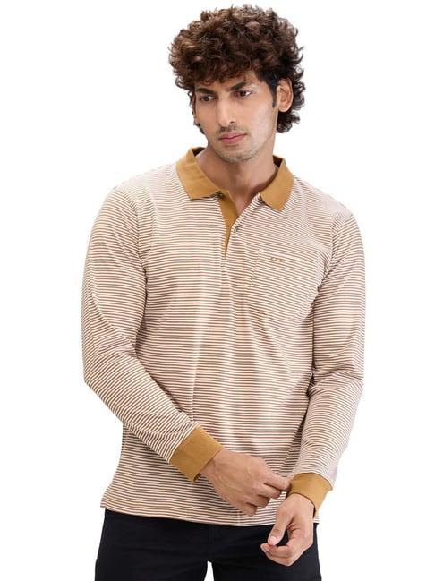 colorplus brown regular fit striped polo t-shirt