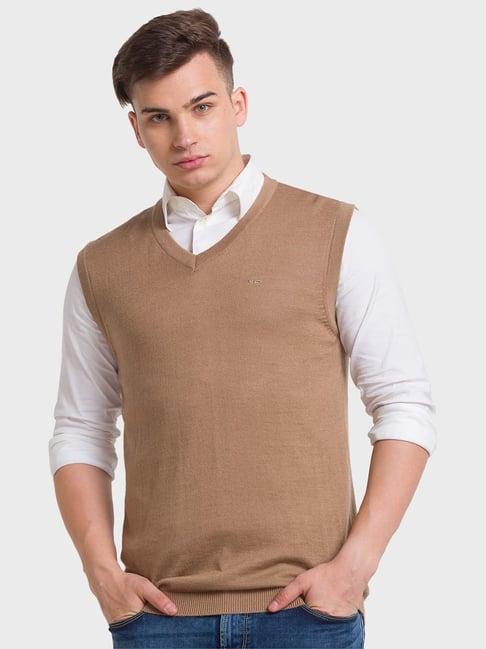 colorplus brown regular fit sweaters