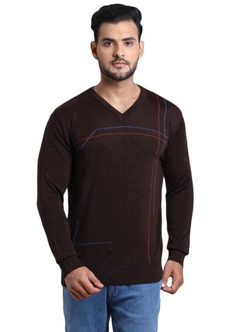 colorplus brown tailored fit striped sweater