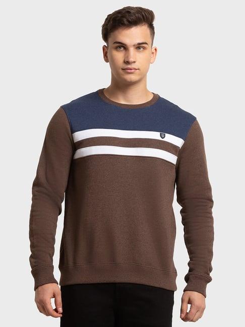 colorplus brown tailored fit striped sweatshirt