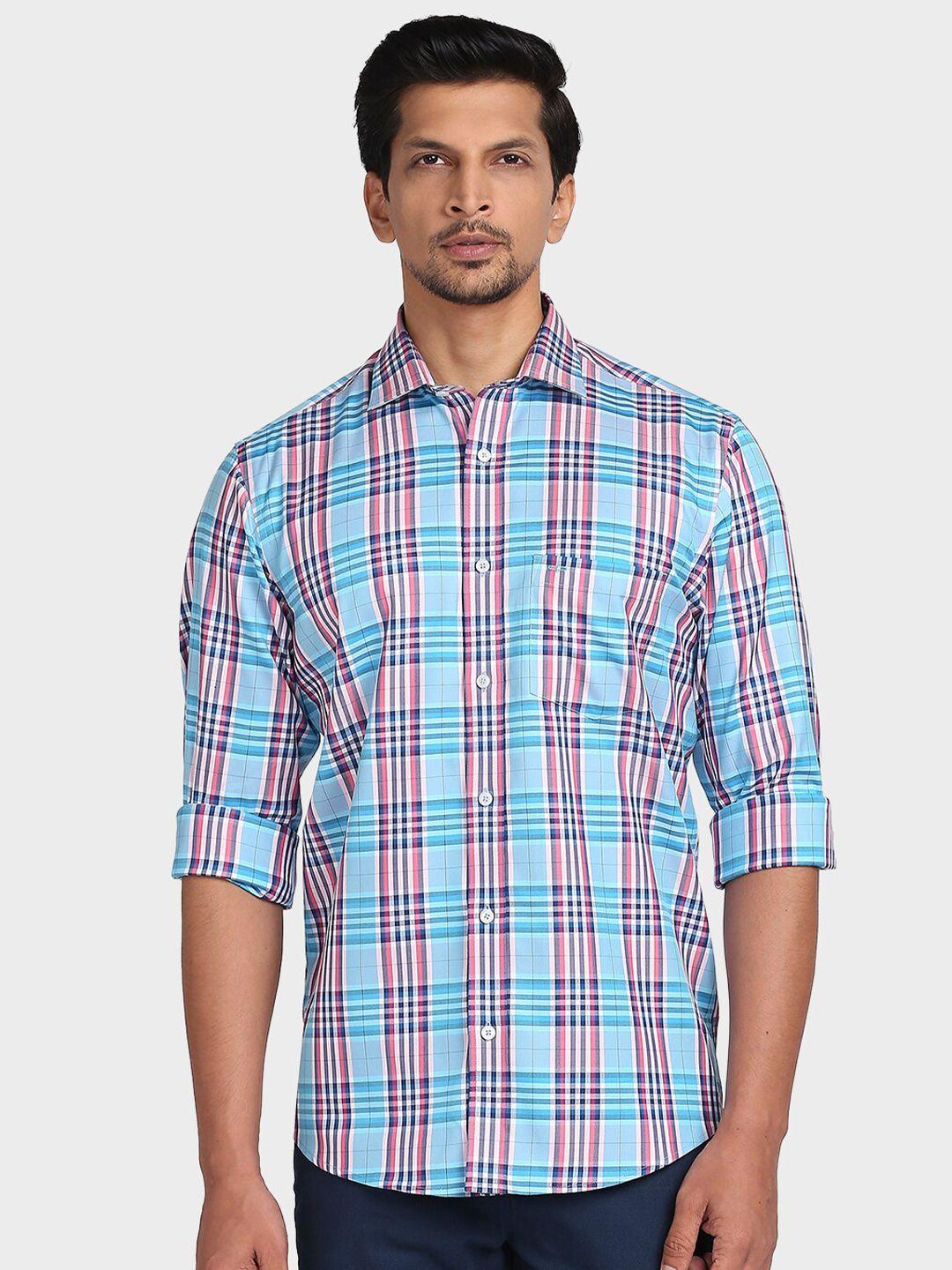 colorplus checked spread collar cotton formal shirt