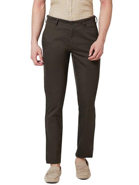 colorplus dark green cotton contemporary fit trousers