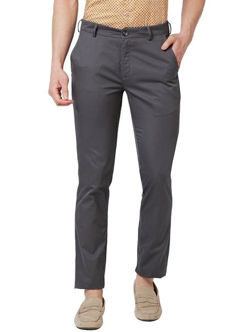 colorplus dark grey cotton contemporary fit trousers