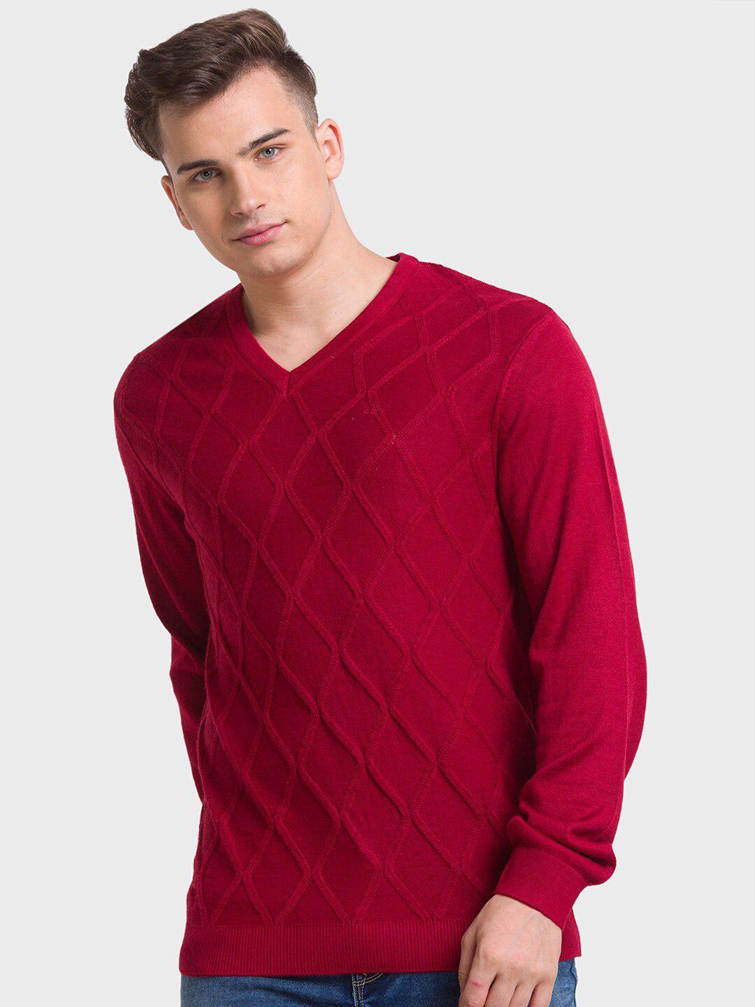 colorplus geometric self design v-neck long sleeves tailored fit pullover sweater