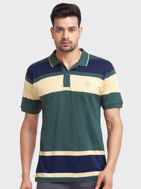 colorplus green cotton tailored fit colour block polo t-shirt