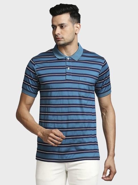 colorplus green cotton tailored fit striped polo t-shirt