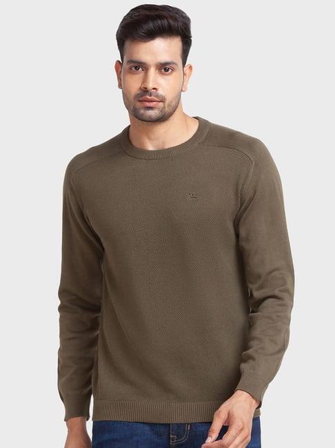 colorplus green cotton tailored fit texture sweaters