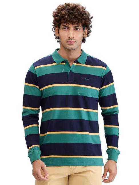colorplus green regular fit striped polo t-shirt