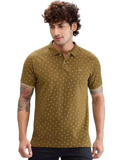 colorplus green tailored fit printed polo t-shirt