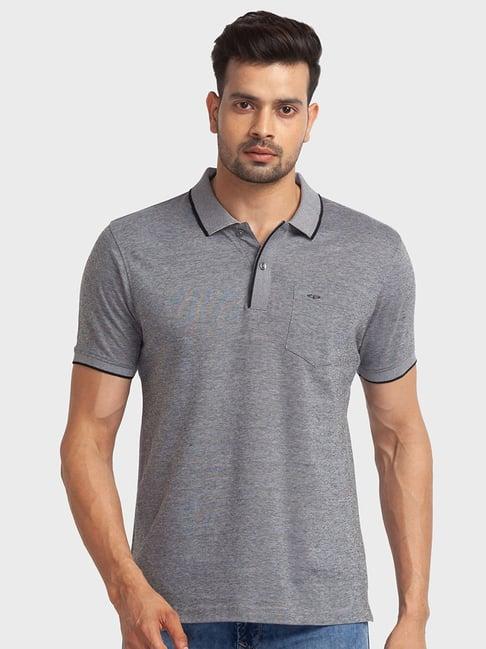 colorplus grey cotton tailored fit texture polo t-shirt