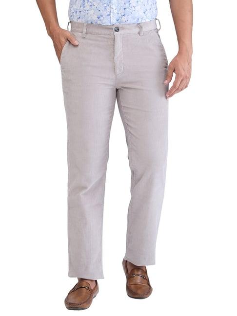 colorplus grey regular fit striped trousers