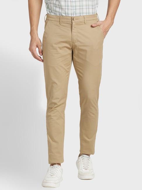 colorplus khaki regular fit self pattern trousers
