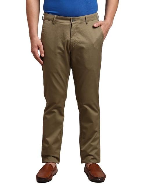 colorplus medium green cotton contemporary fit trousers