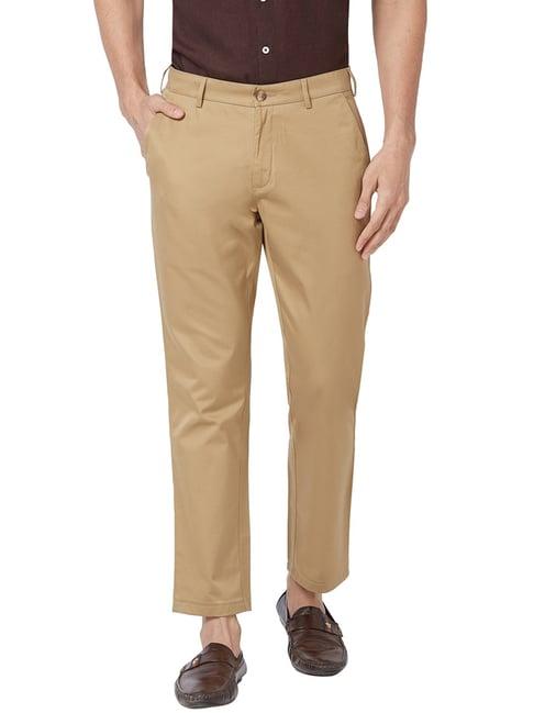 colorplus medium khaki cotton contemporary fit trousers