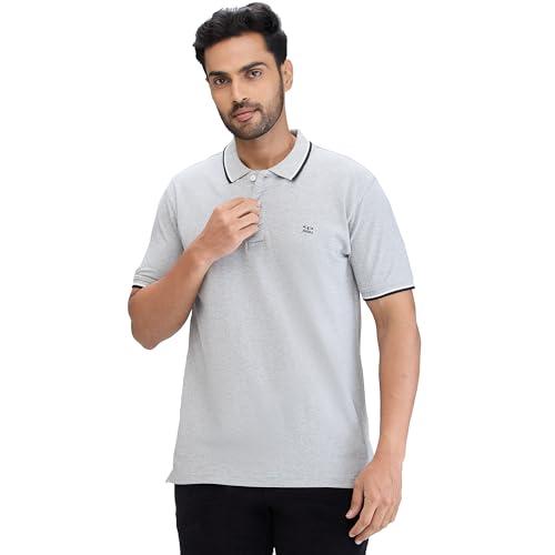 colorplus men's regular fit solid pattern pure cotton half sleeve polo neck casual t-shirt (size: s)-cjkv00271-g2 light grey