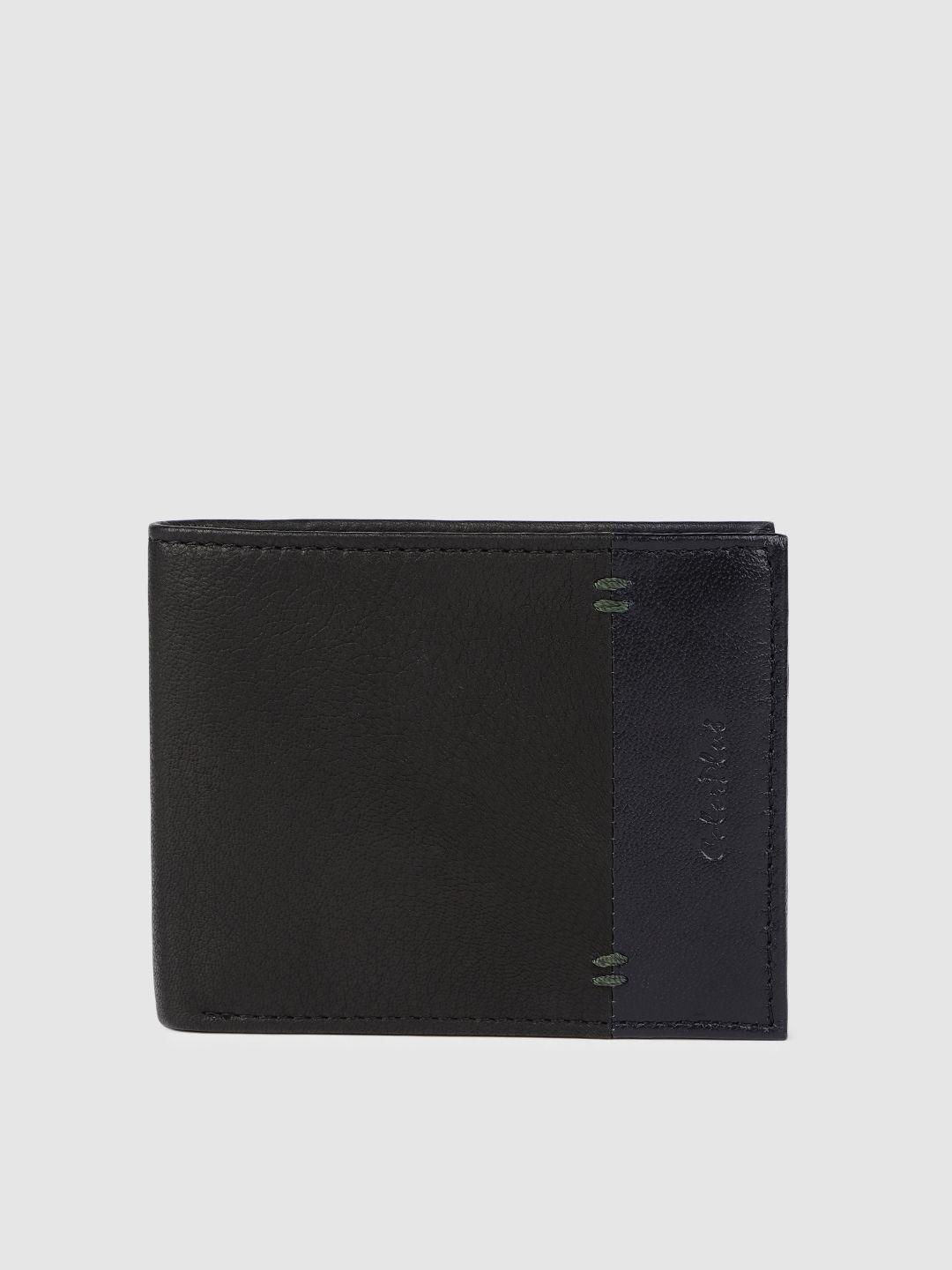 colorplus men black solid two fold leather wallet