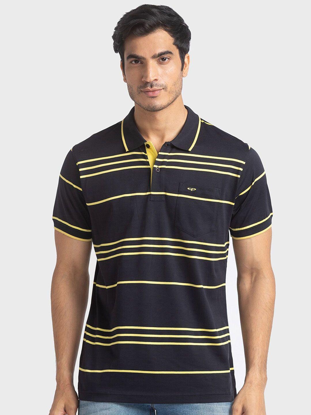 colorplus men black striped polo collar t-shirt