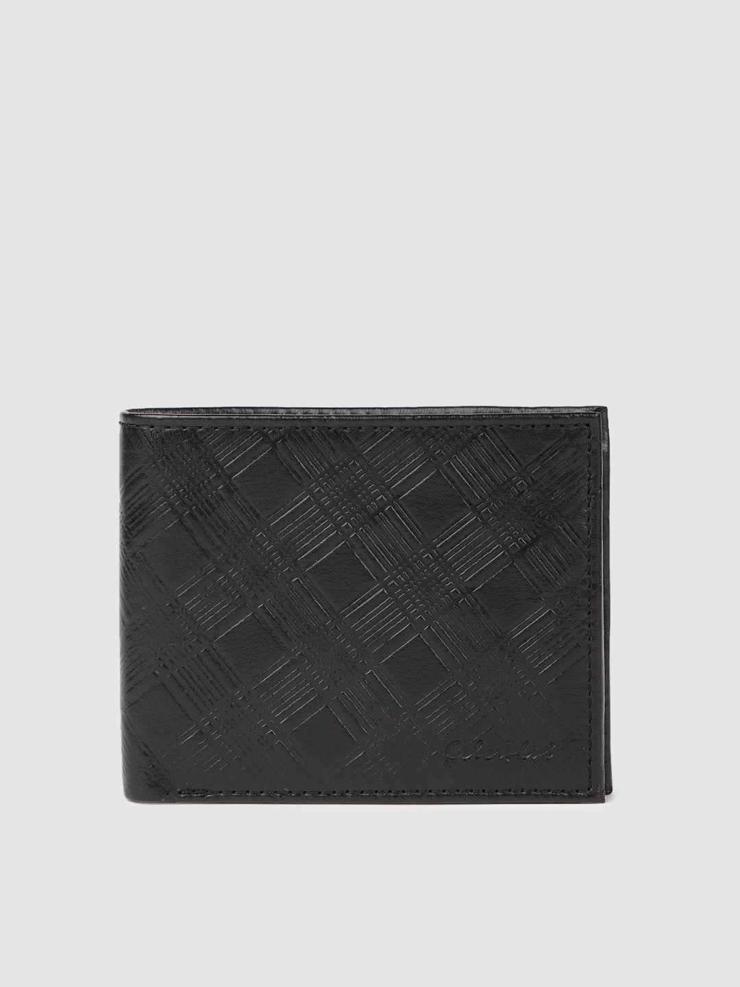 colorplus men black textured two fold leather wallet