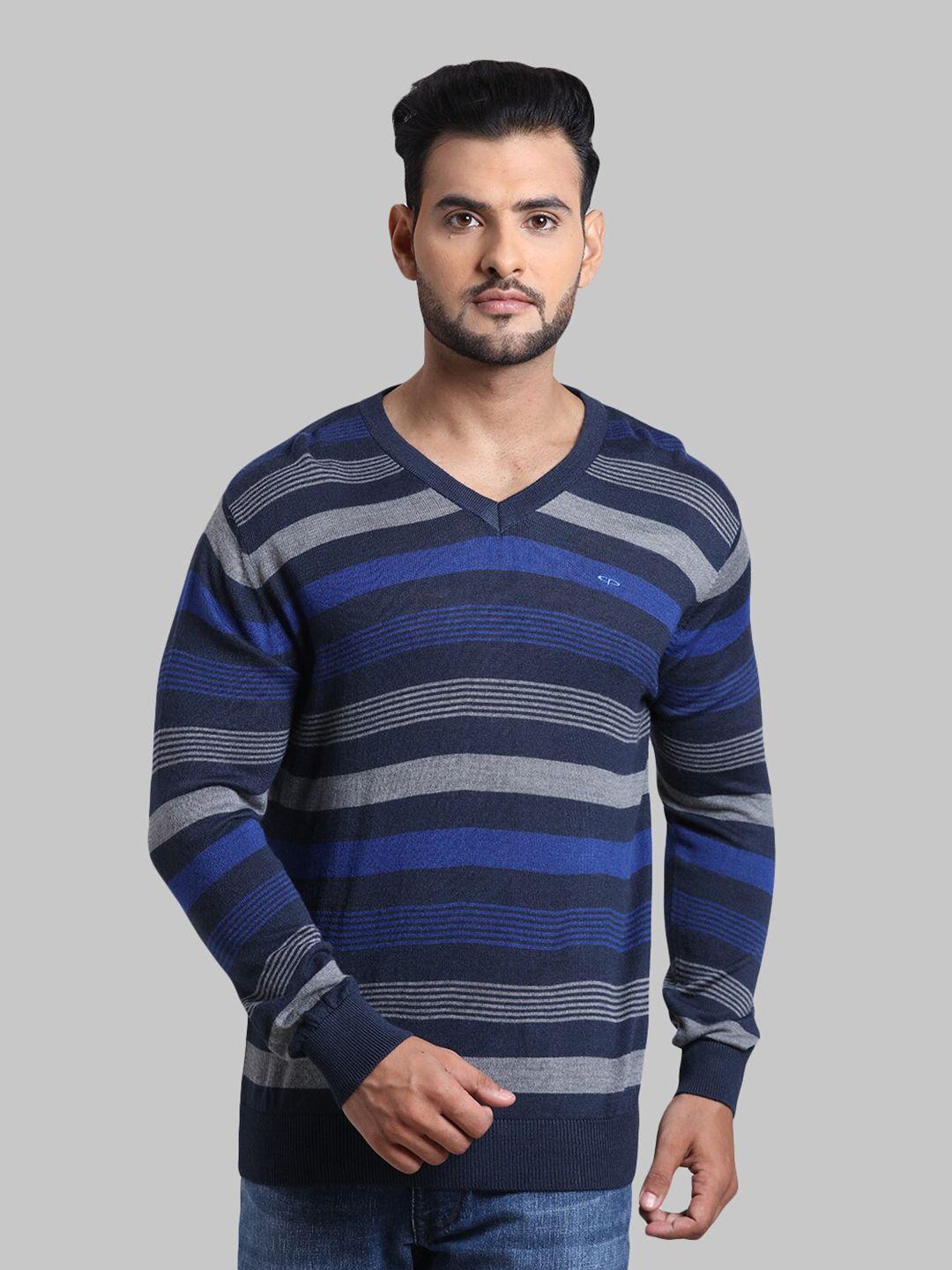 colorplus men blue & grey striped pullover