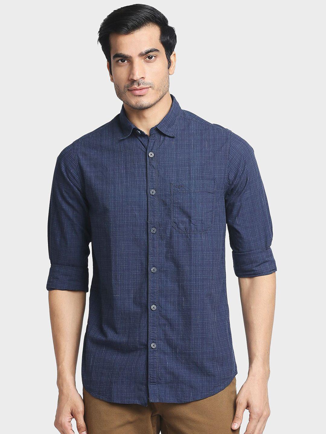 colorplus men blue checked casual shirt