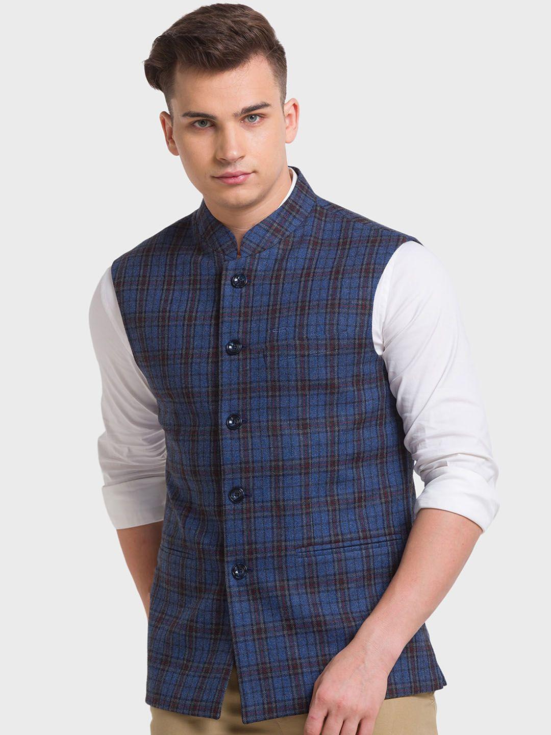 colorplus men blue checked tailored jacket